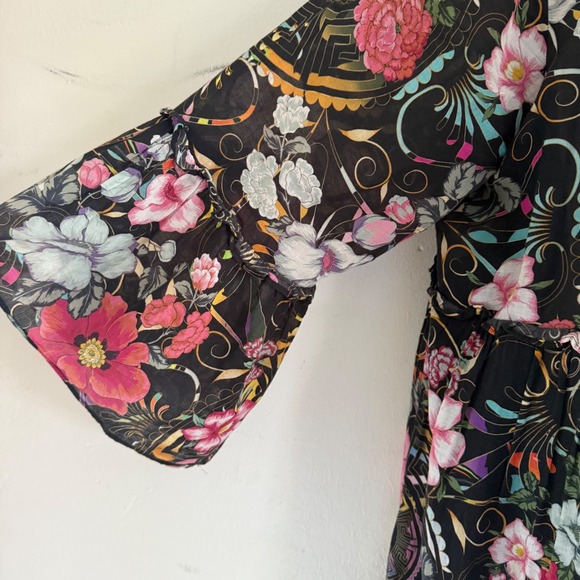 Johnny Was Naomi Peace Ruffled Tiered Floral Midi Dress Size Large Dark Romantic - Picture 11 of 12